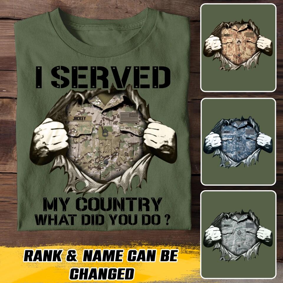 Personalized US Soldier/ Veteran I Served My Country What Did You Do Printed Tshirts 23JAN-HQ18