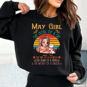 Personalized May Girl The Soul Of A Cat The Fire Of Lioness The Heart Of A Hippie Sweatshirt Or Tshirt Printed QTHQ0202