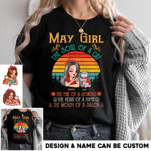 Personalized May Girl The Soul Of A Cat The Fire Of Lioness The Heart Of A Hippie Sweatshirt Or Tshirt Printed QTHQ0202
