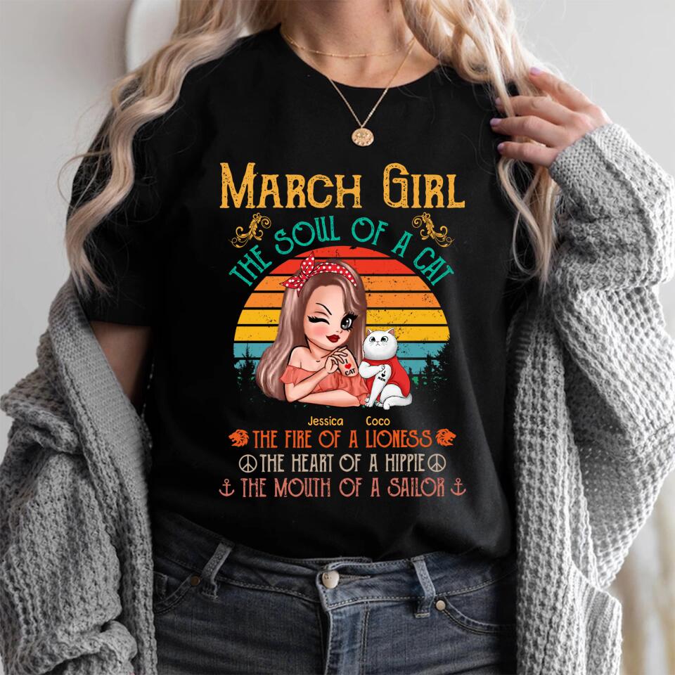 Personalized May Girl The Soul Of A Cat The Fire Of Lioness The Heart Of A Hippie Sweatshirt Or Tshirt Printed QTHQ0202