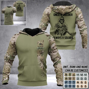 Personalized US Solider/ Veteran Once A Soldier Always A Soldier Name and Rank Camo Hoodie 3D Printed QTDT0602