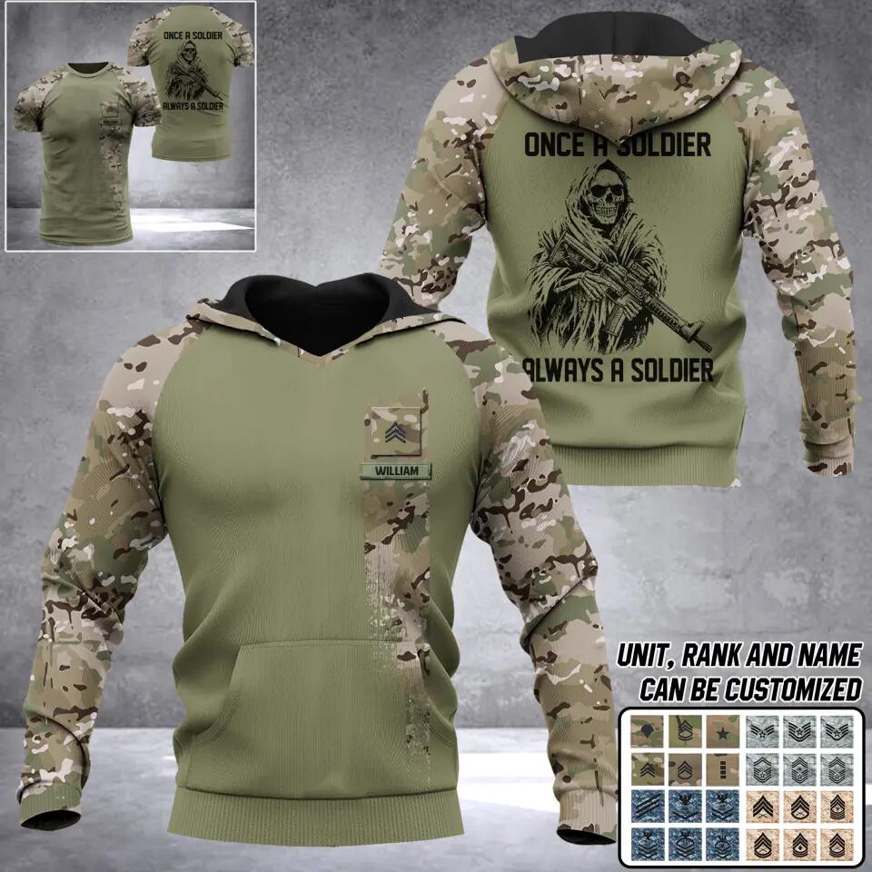Personalized US Solider/ Veteran Once A Soldier Always A Soldier Name and Rank Camo Hoodie 3D Printed QTDT0602