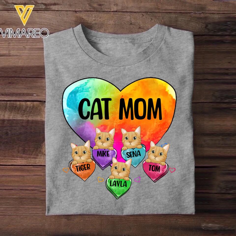 Personalized Cat Mom Heart & Cat's Name Tshirt or Sweatshirt Printed QTDT1302