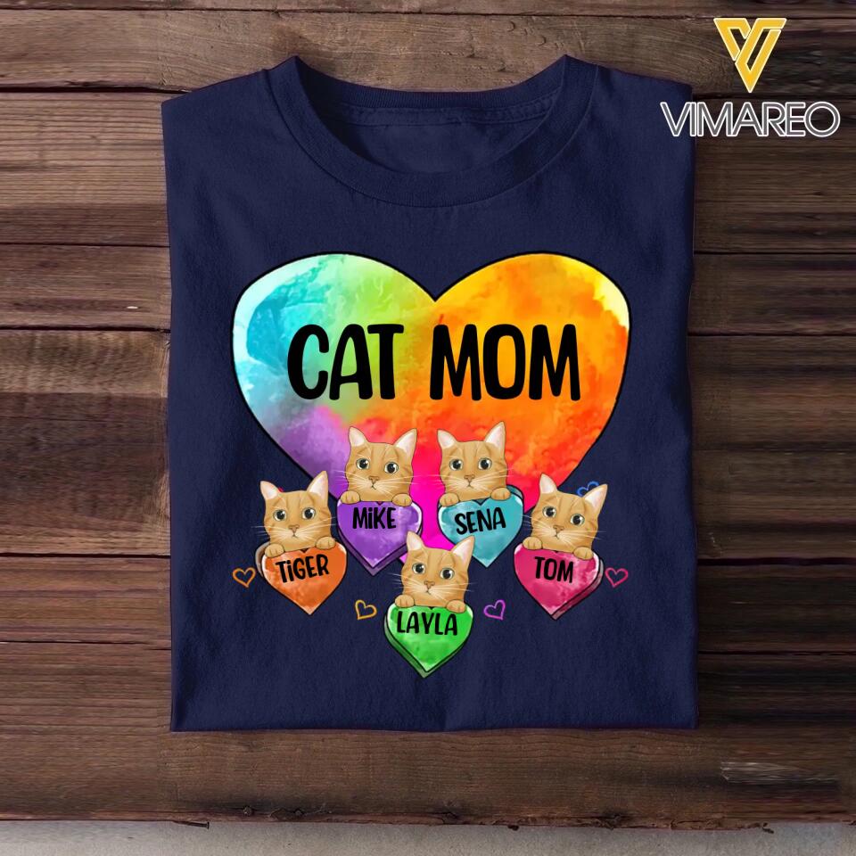 Personalized Cat Mom Heart & Cat's Name Tshirt or Sweatshirt Printed QTDT1302