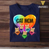 Personalized Cat Mom Heart & Cat's Name Tshirt or Sweatshirt Printed QTDT1302