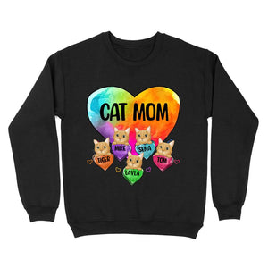 Personalized Cat Mom Heart & Cat's Name Tshirt or Sweatshirt Printed QTDT1302