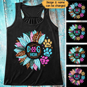 Personalized Dog Mom & Dog's Name Sunflower Colorful Woman's Flowy Racerback Tank Printed 23APR-PTN10