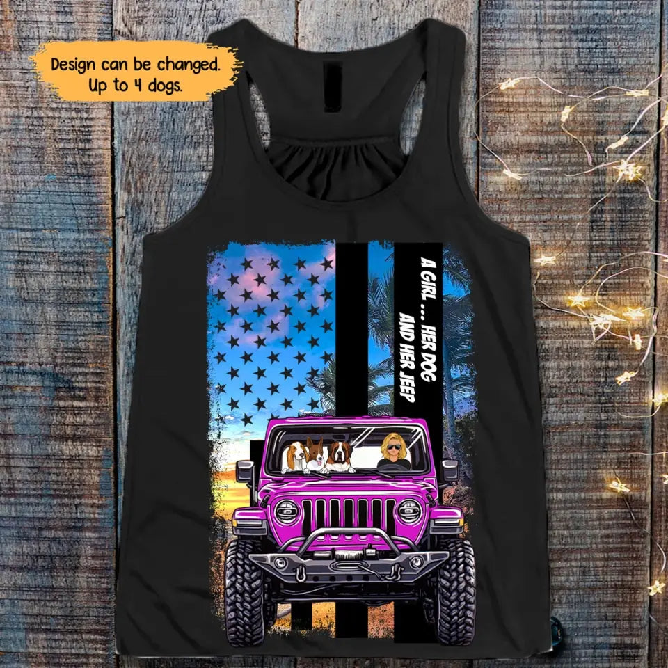 Personalized A Girl Love Dog & Jeep Flowy Racerback Tank Printed QTTB1905