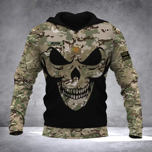 Personalized US Veteran Solder With Name And Rank Skull Camo Hoodie 3D Printed QTDT1506