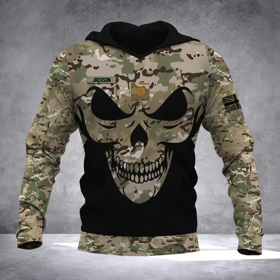 Personalized US Veteran Solder With Name And Rank Skull Camo Hoodie 3D Printed QTDT1506