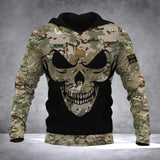 Personalized US Veteran Solder With Name And Rank Skull Camo Hoodie 3D Printed QTDT1506
