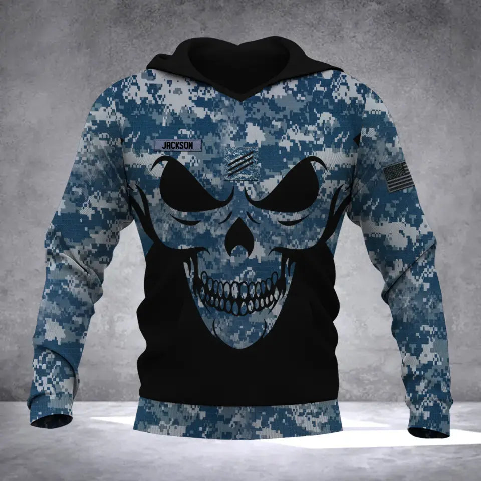 Personalized US Veteran Solder With Name And Rank Skull Camo Hoodie 3D Printed QTDT1506