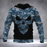 Personalized US Veteran Solder With Name And Rank Skull Camo Hoodie 3D Printed QTDT1506