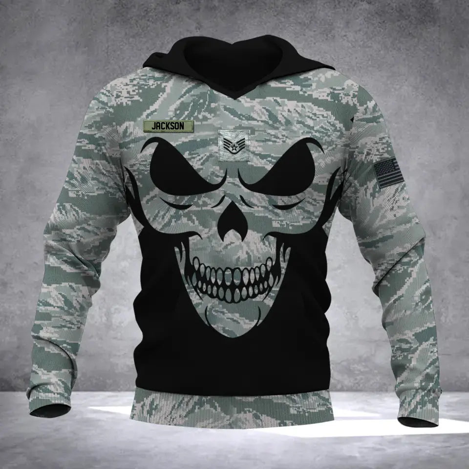 Personalized US Veteran Solder With Name And Rank Skull Camo Hoodie 3D Printed QTDT1506