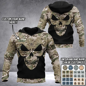 Personalized US Veteran Solder With Name And Rank Skull Camo Hoodie 3D Printed QTDT1506