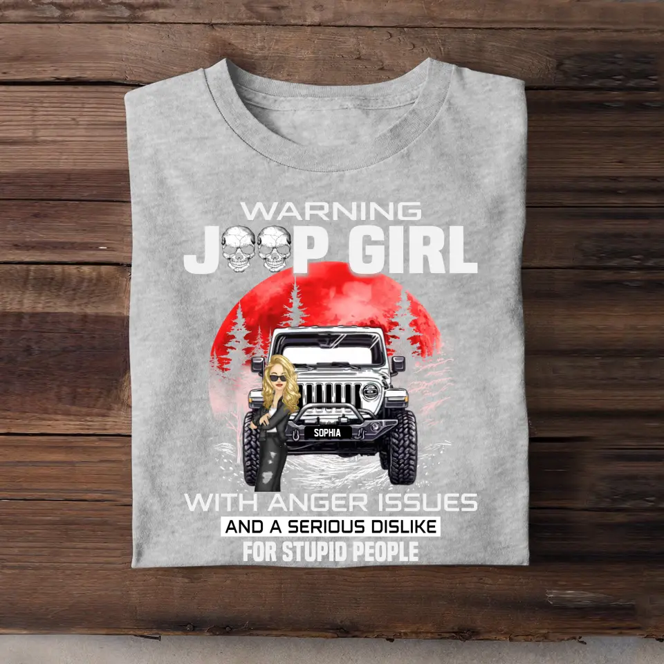 Personalized Warning Jeep Girl Red Moon T-shirt Printed QTHQ1606