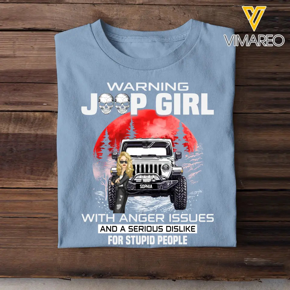 Personalized Warning Jeep Girl Red Moon T-shirt Printed QTHQ1606