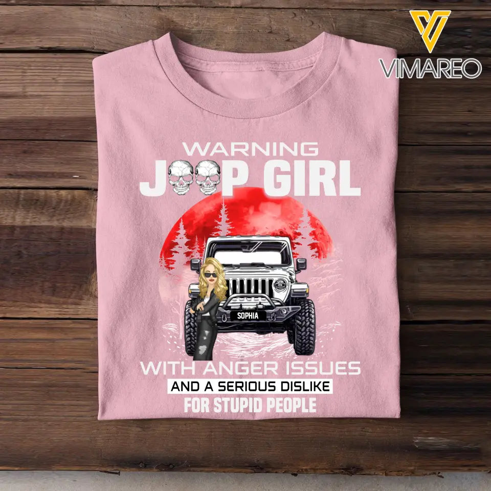 Personalized Warning Jeep Girl Red Moon T-shirt Printed QTHQ1606