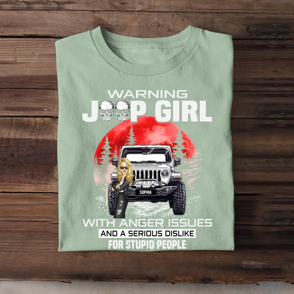 Personalized Warning Jeep Girl Red Moon T-shirt Printed QTHQ1606