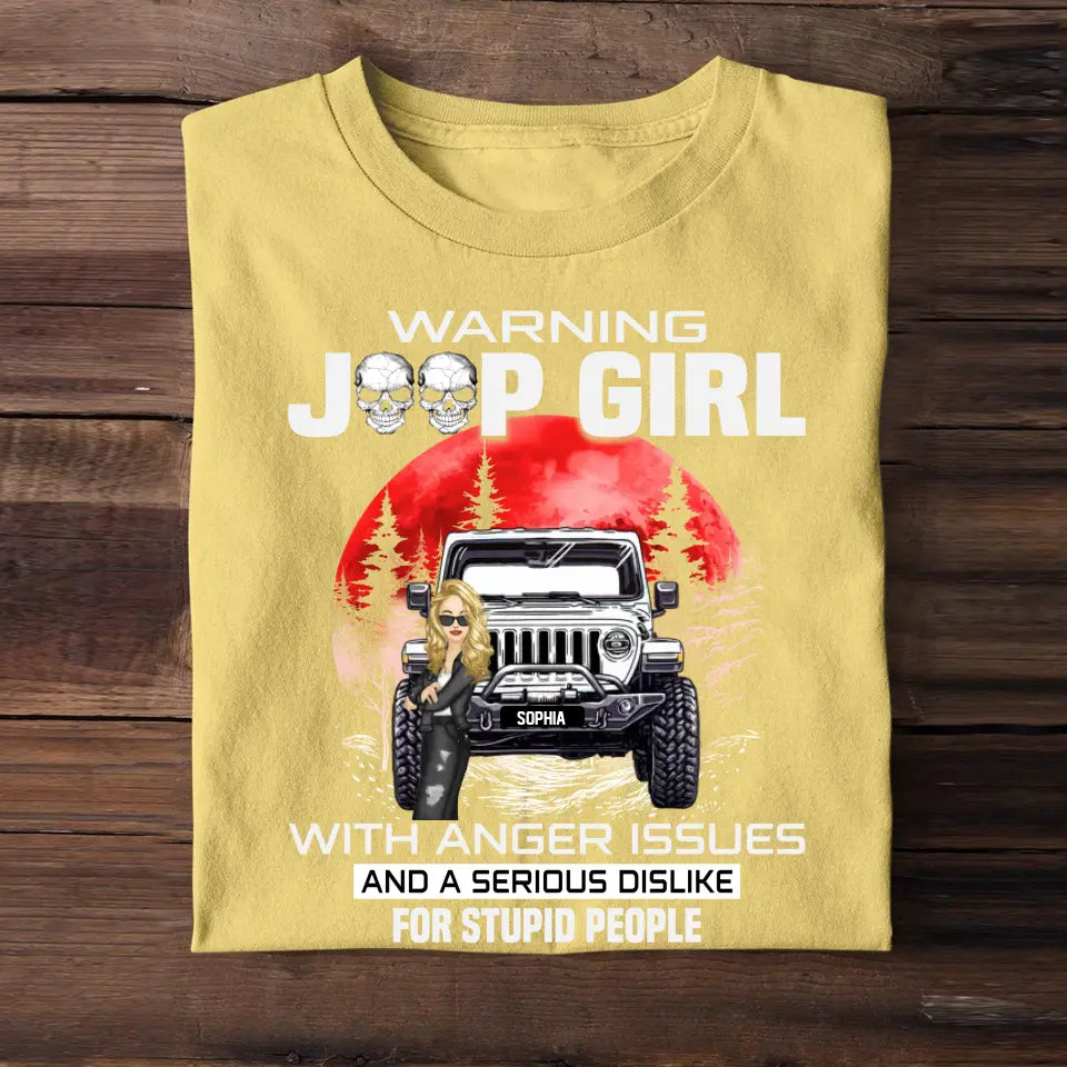 Personalized Warning Jeep Girl Red Moon T-shirt Printed QTHQ1606
