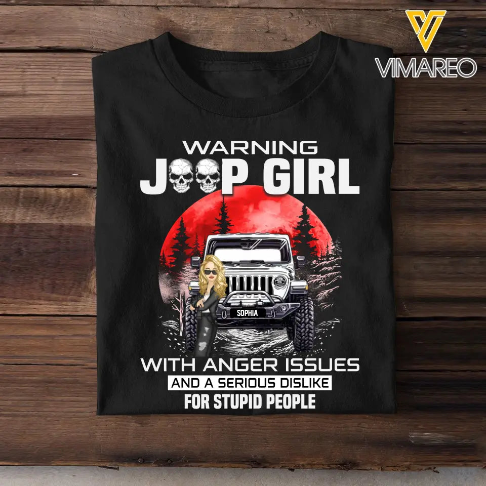 Personalized Warning Jeep Girl Red Moon T-shirt Printed QTHQ1606