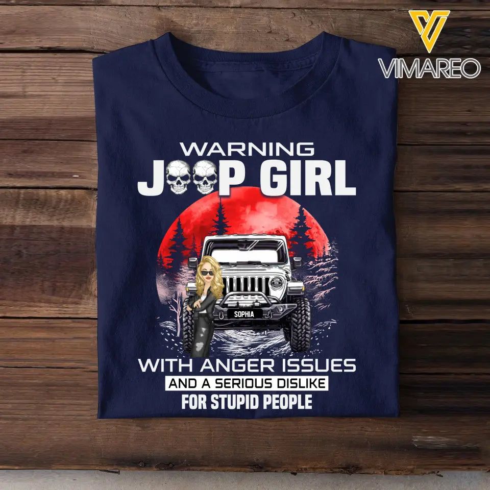 Personalized Warning Jeep Girl Red Moon T-shirt Printed QTHQ1606