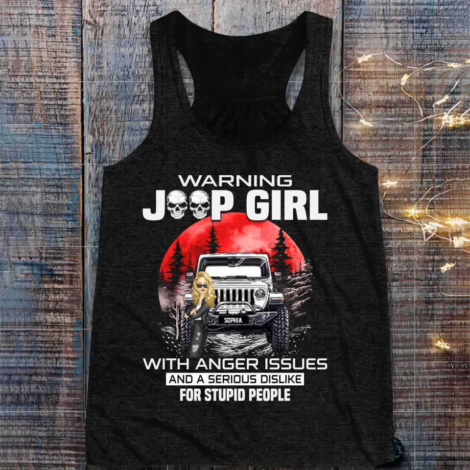 Personalized Warning Jeep Girl Red Moon T-shirt Printed QTHQ1606