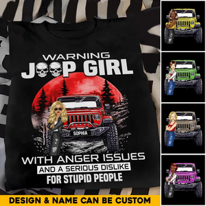 Personalized Warning Jeep Girl Red Moon T-shirt Printed QTHQ1606