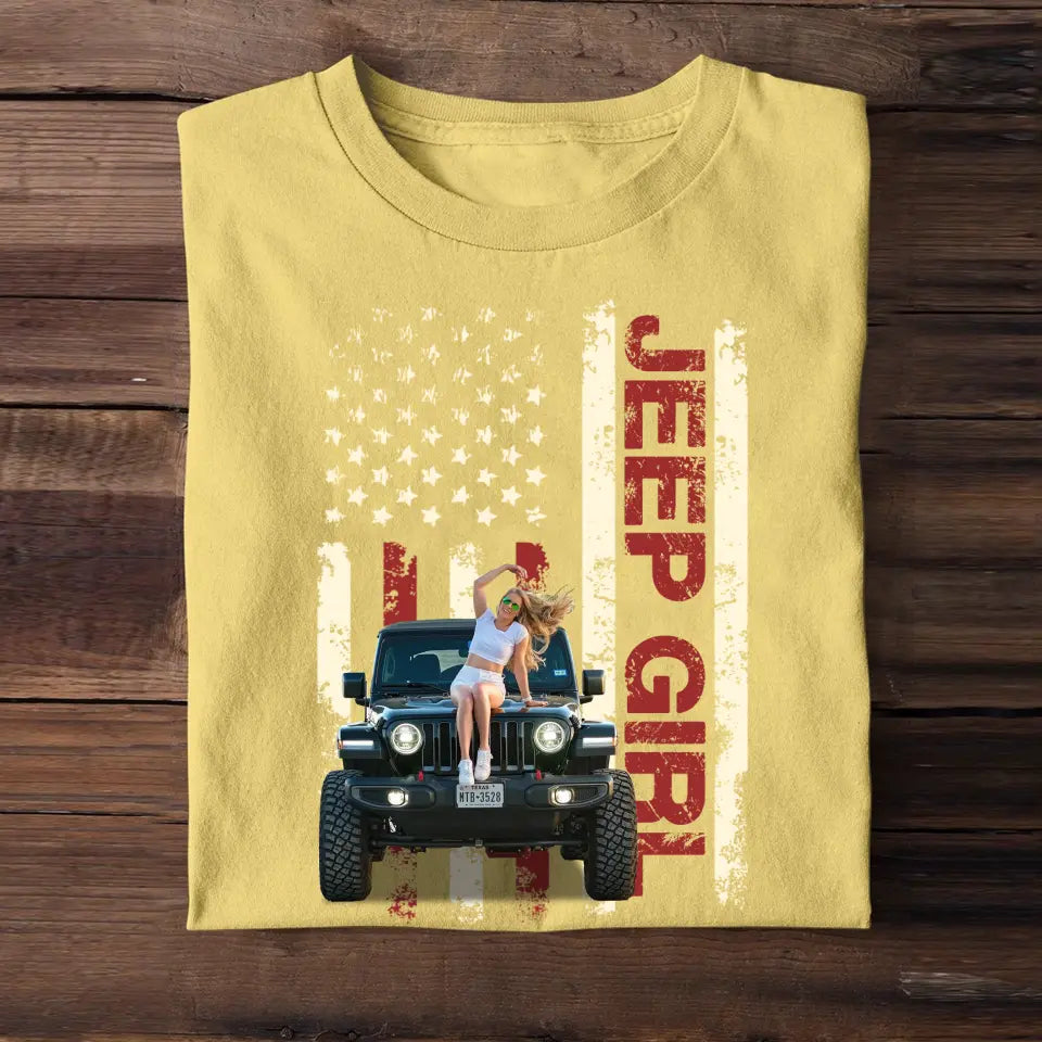 Personalized Upload Photo Jeep Girl Flag Colorful T-shirt Printed QTTB1606