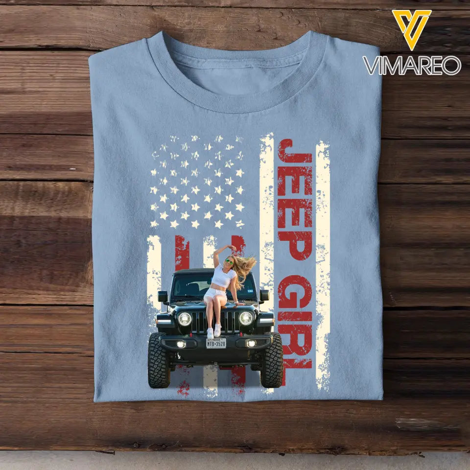 Personalized Upload Photo Jeep Girl Flag Colorful T-shirt Printed QTTB1606
