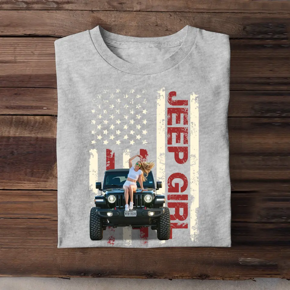 Personalized Upload Photo Jeep Girl Flag Colorful T-shirt Printed QTTB1606