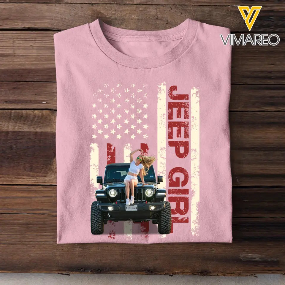 Personalized Upload Photo Jeep Girl Flag Colorful T-shirt Printed QTTB1606