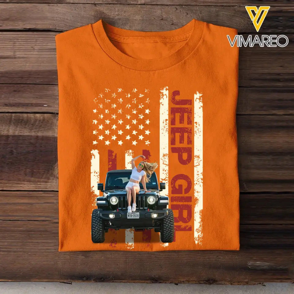 Personalized Upload Photo Jeep Girl Flag Colorful T-shirt Printed QTTB1606