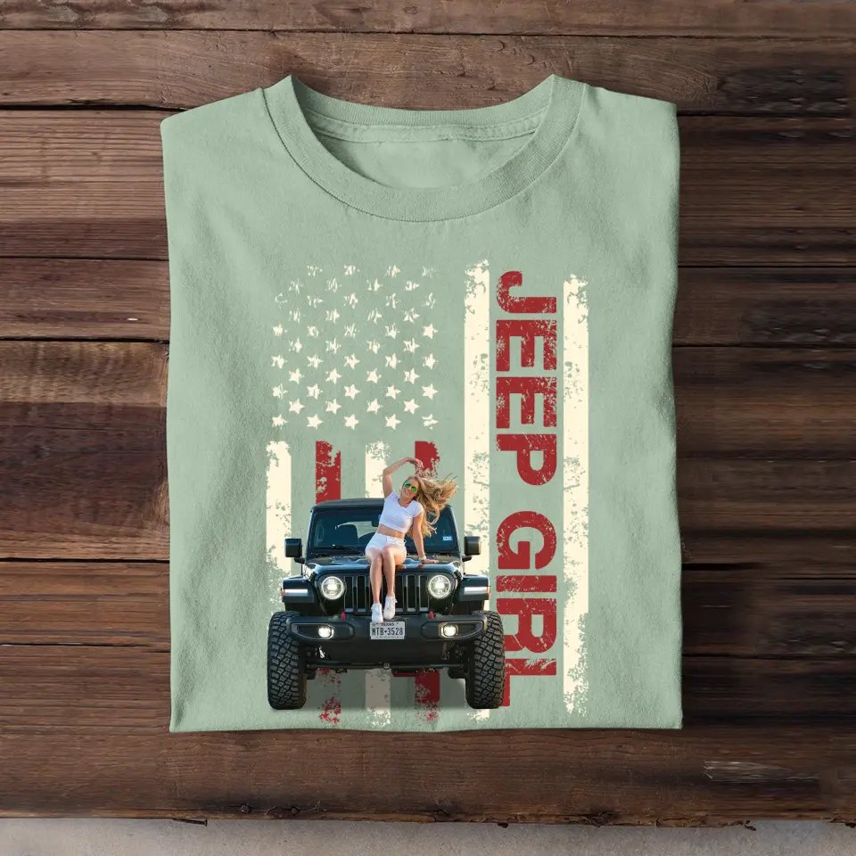 Personalized Upload Photo Jeep Girl Flag Colorful T-shirt Printed QTTB1606