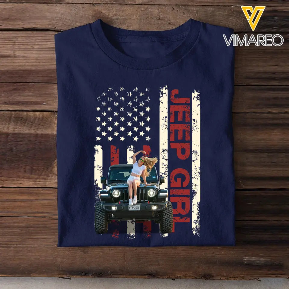 Personalized Upload Photo Jeep Girl Flag Colorful T-shirt Printed QTTB1606