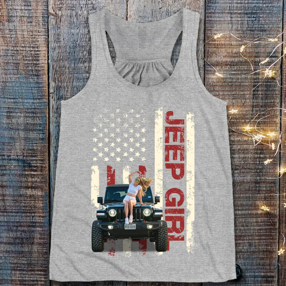 Personalized Upload Photo Jeep Girl Flag Colorful T-shirt Printed QTTB1606