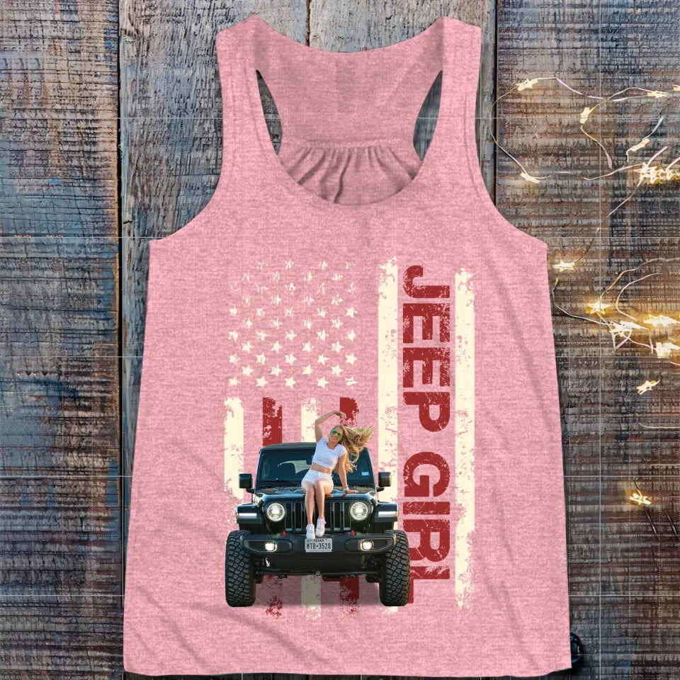 Personalized Upload Photo Jeep Girl Flag Colorful T-shirt Printed QTTB1606