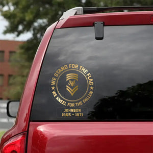 Personalized US Soldier We Stand For The Flag We Kneel For The Fallen Car Decal Printed QTPN2023110