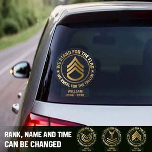Personalized US Soldier We Stand For The Flag We Kneel For The Fallen Car Decal Printed QTPN2023110