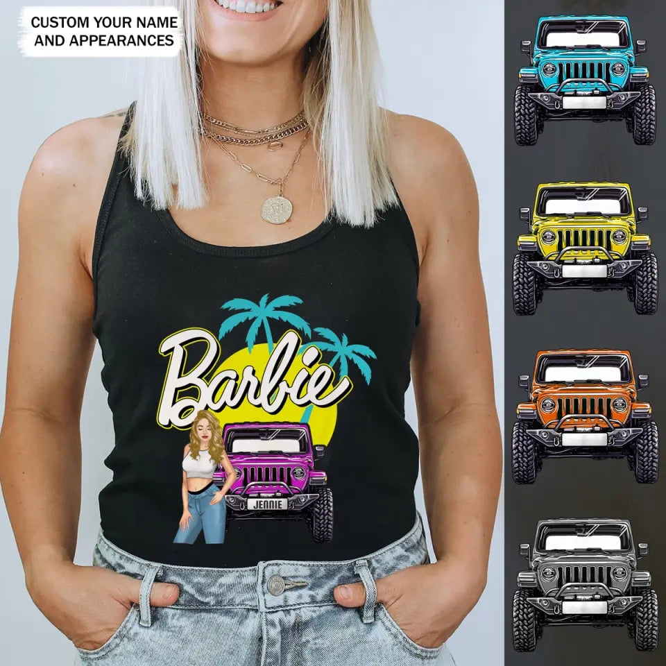 Personalized Barbie Girl Love Jeep Flowy Racerback Tank 202369PVD