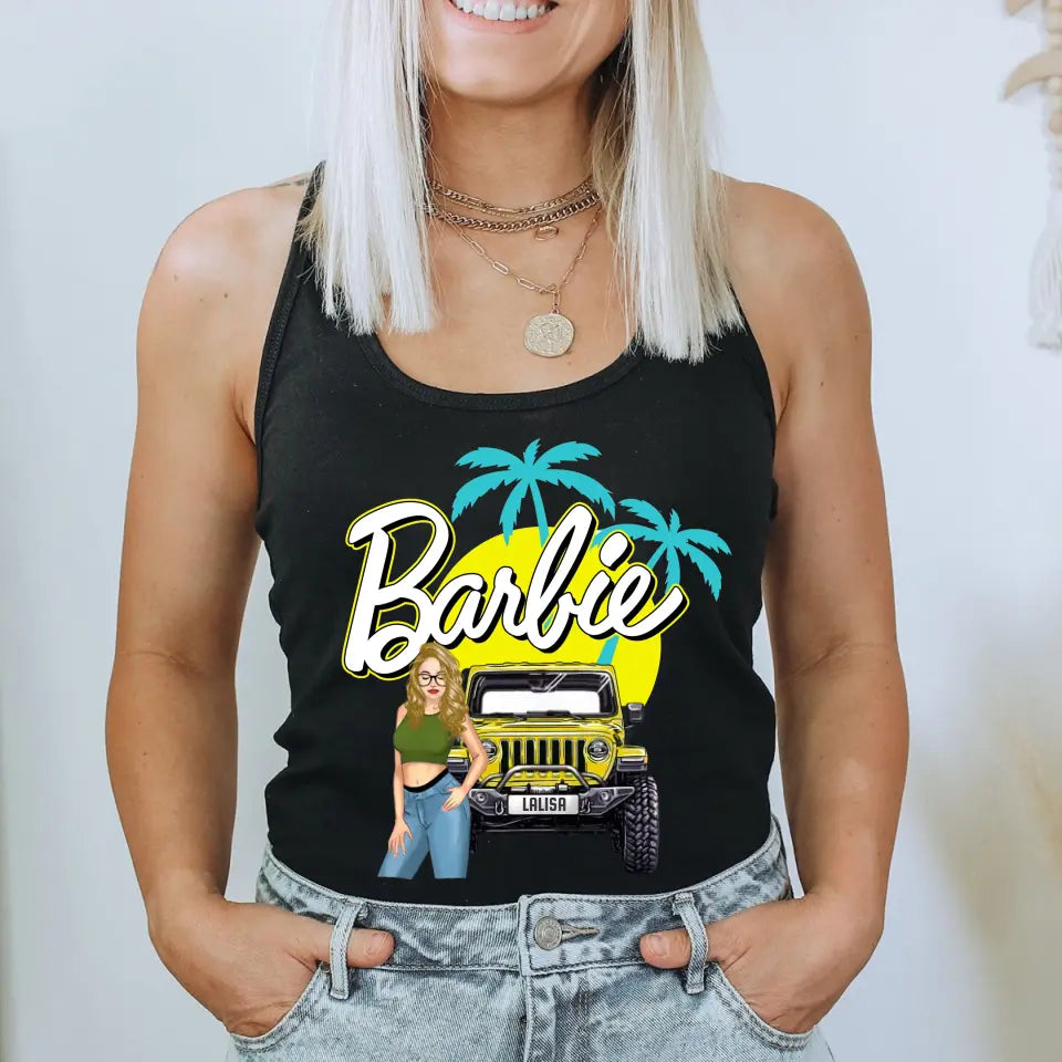 Personalized Barbie Girl Love Jeep Flowy Racerback Tank 202369PVD