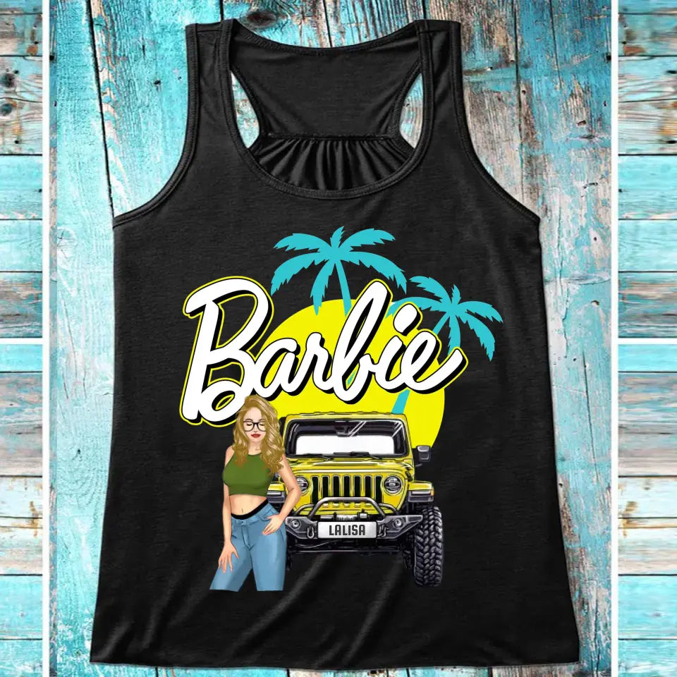 Personalized Barbie Girl Love Jeep Flowy Racerback Tank 202369PVD