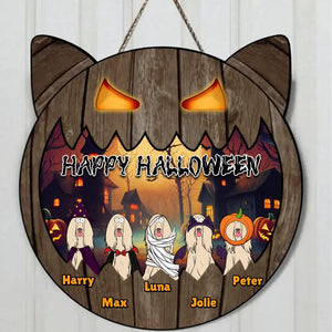 Personalized Happy Halloween Dog Halloween Dog Lovers Gift Wood Sign Door Hanging Decor Home Printed HTHDNL23300
