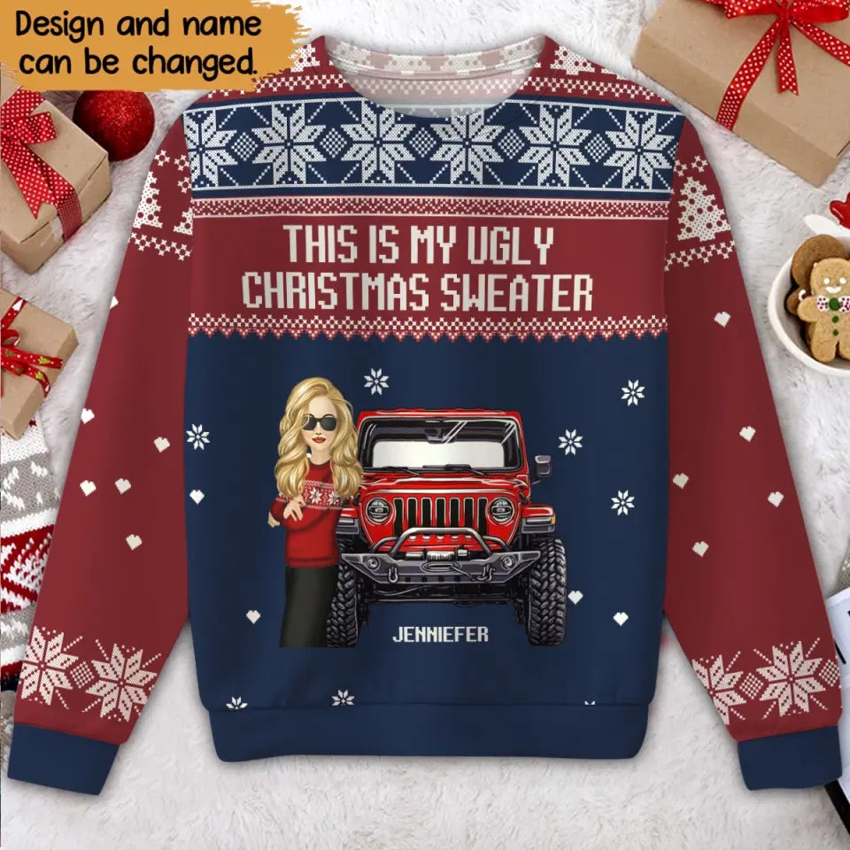 Personalized This Is My Ugly Christmas Sweater Jeep Girl Ugly Sweater Printed VQ23720