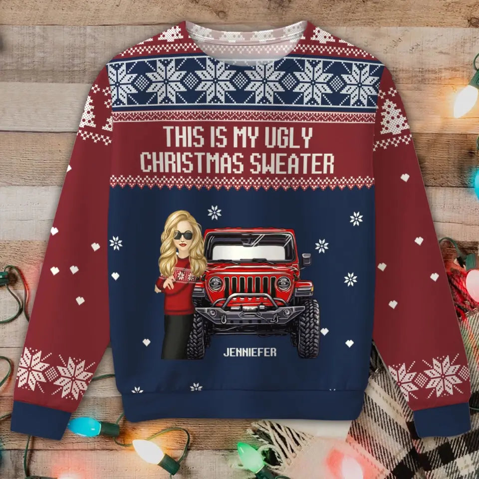 Personalized This Is My Ugly Christmas Sweater Jeep Girl Ugly Sweater Printed VQ23720