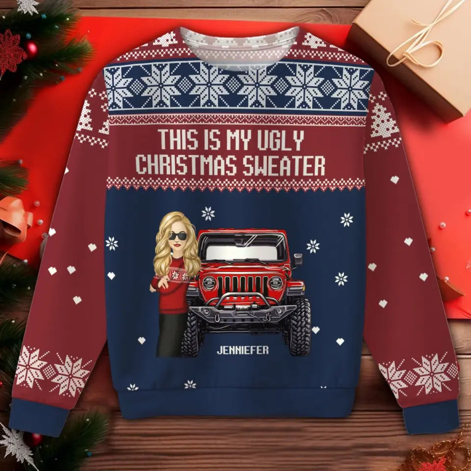 Personalized This Is My Ugly Christmas Sweater Jeep Girl Ugly Sweater Printed VQ23720