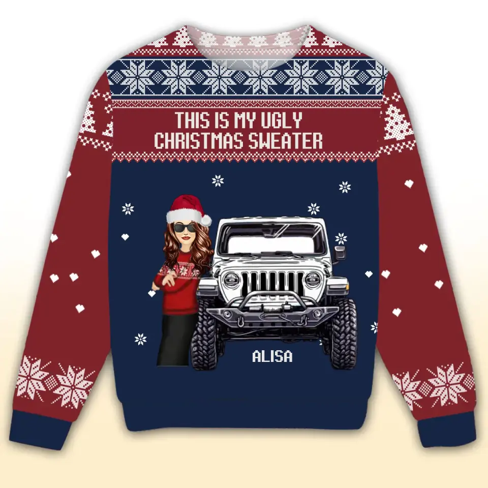 Personalized This Is My Ugly Christmas Sweater Jeep Girl Ugly Sweater Printed VQ23720
