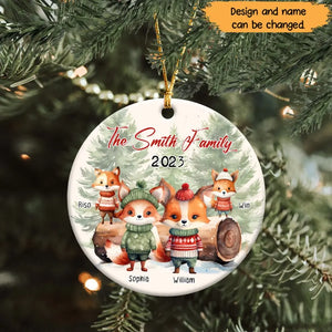 Personalized The Smith Family Merry Christmas Fox Family Custom Name Ceramic Ornament Printed HTHHN23724