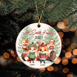 Personalized The Smith Family Merry Christmas Fox Family Custom Name Ceramic Ornament Printed HTHHN23724