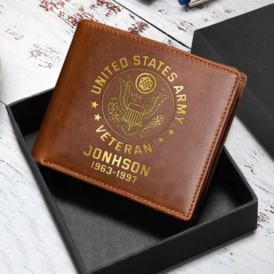 Personalized US Military Branch Leather Wallet QTKH723